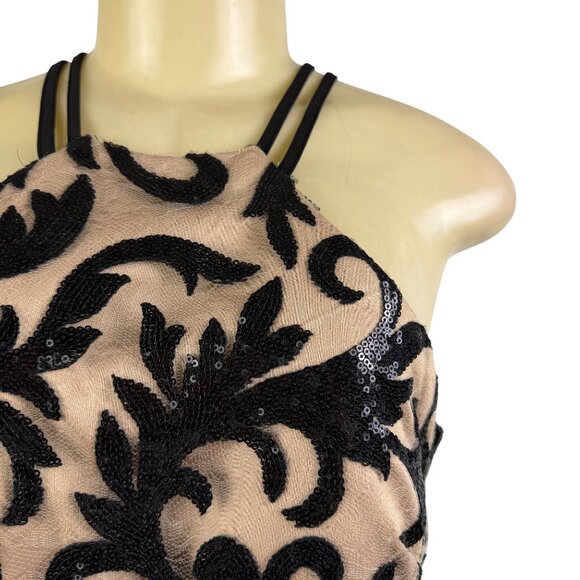 Nightway Womens Black Sequin Embellished Halter Jumpsuit Mesh Overlay Size 8 - Picture 6 of 10